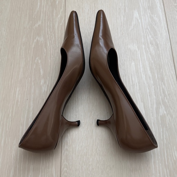 Prada Chocolate Brown Closed Pointed Toe Kitten Heels - Picture 2 of 13